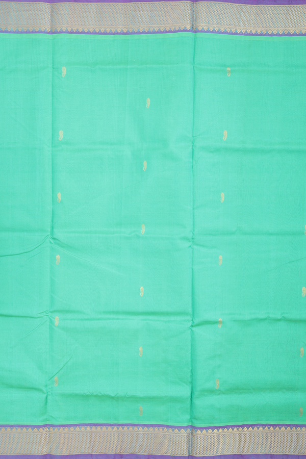 Traditional Silk Cotton Saree Aqua Green With Paisley Buttas