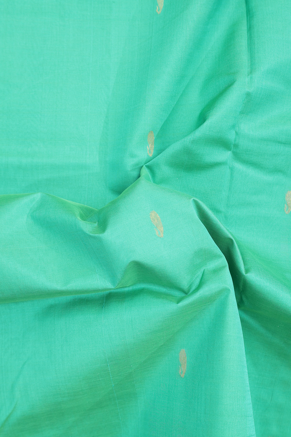 Traditional Silk Cotton Saree Aqua Green With Paisley Buttas