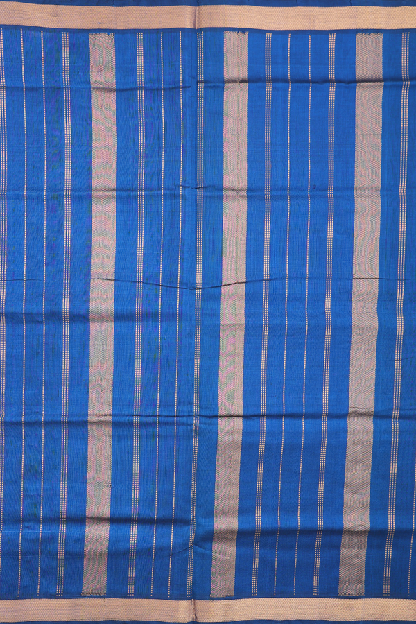 Silk Cotton Saree In Prussian Blue With Zari Border