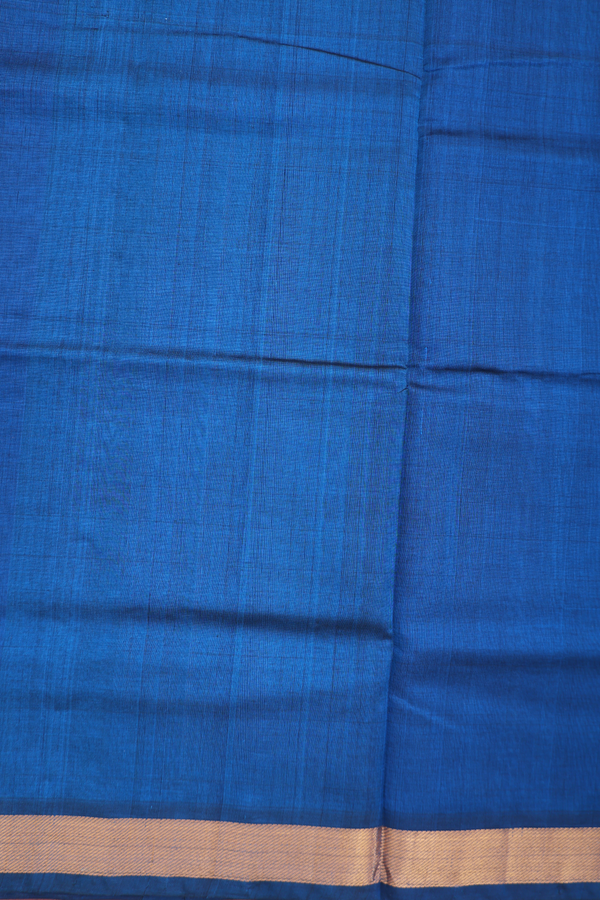 Silk Cotton Saree In Prussian Blue With Zari Border