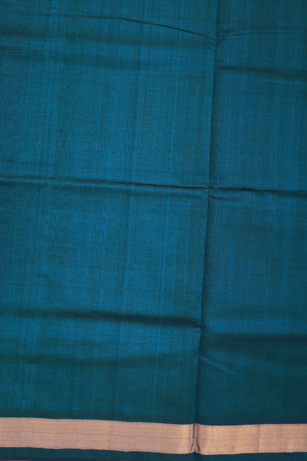 Silk Cotton Saree In Prussian Blue With Zari Border