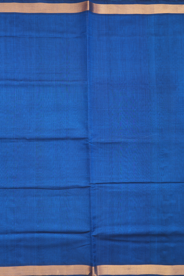Silk Cotton Saree In Prussian Blue With Zari Border