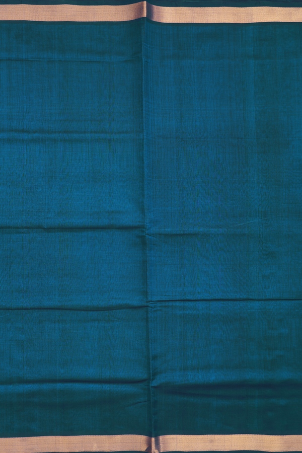 Silk Cotton Saree In Prussian Blue With Zari Border