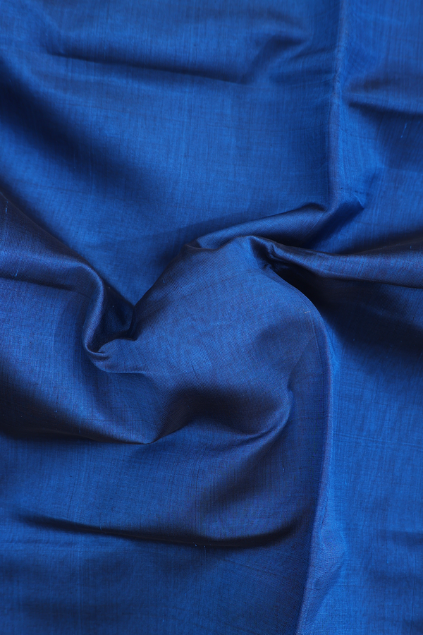 Silk Cotton Saree In Prussian Blue With Zari Border