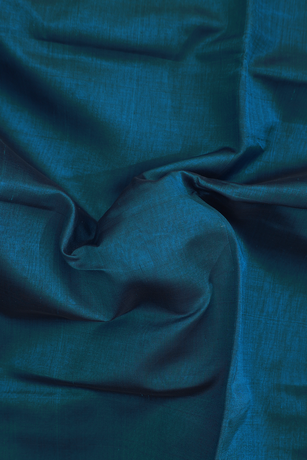 Silk Cotton Saree In Prussian Blue With Zari Border