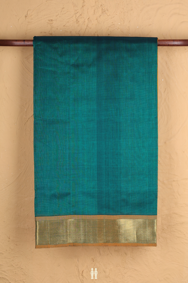 Silk Cotton Saree In Ramar Green With Contrast Border