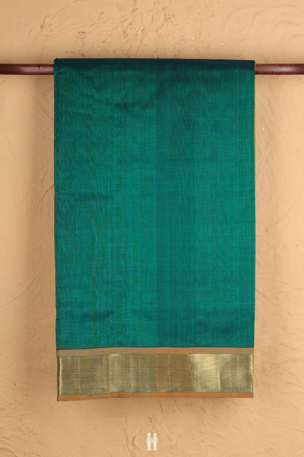 Silk Cotton Saree In Ramar Green With Contrast Border