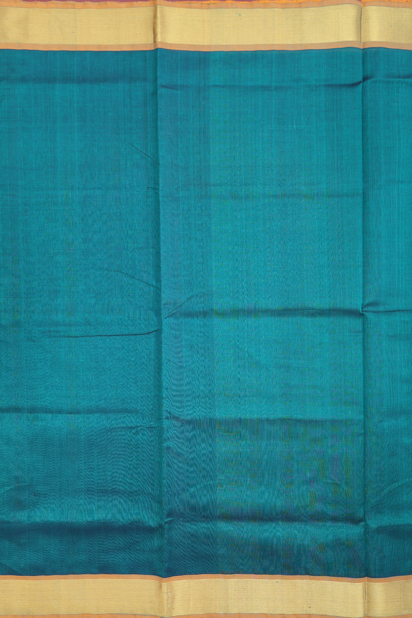 Silk Cotton Saree In Ramar Green With Contrast Border