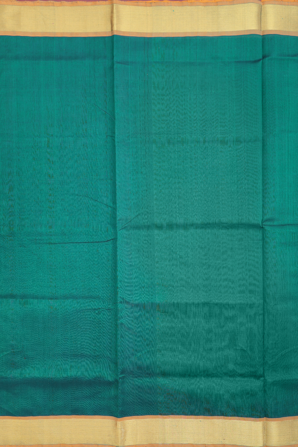 Silk Cotton Saree In Ramar Green With Contrast Border