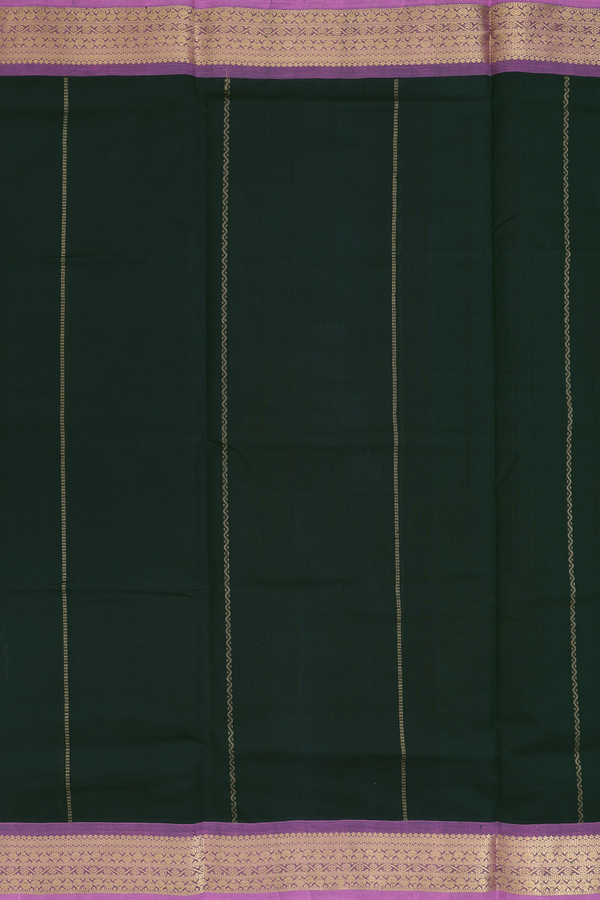 Silk Cotton Saree In Bottle Green With Stripes Design