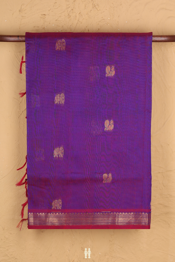 Silk Cotton Saree In Grape Purple With Elephant Buttas