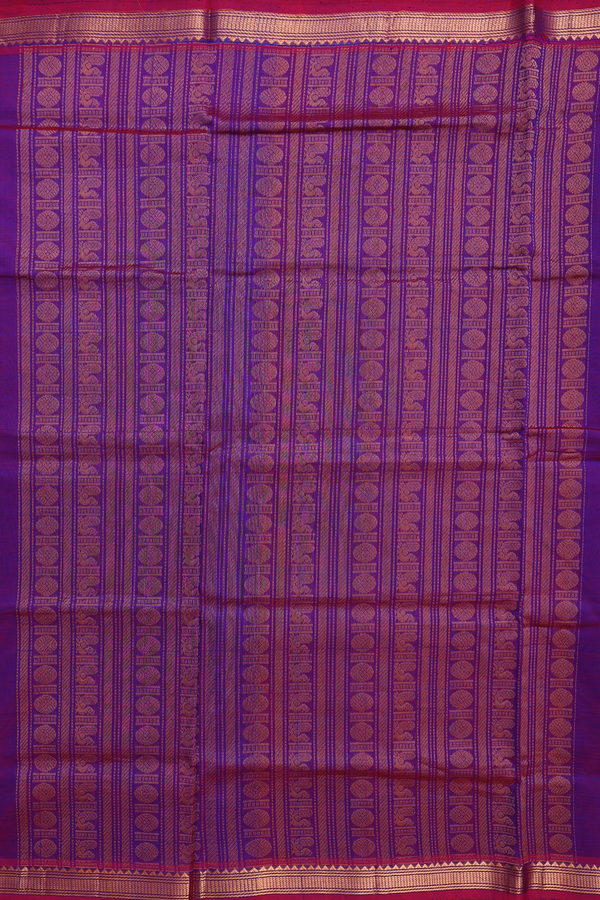 Silk Cotton Saree In Grape Purple With Elephant Buttas