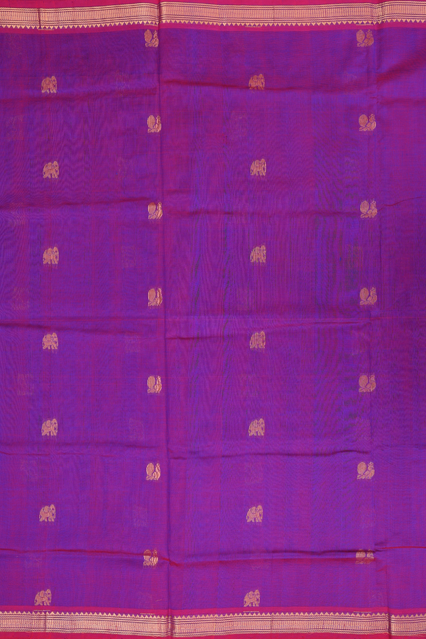 Silk Cotton Saree In Grape Purple With Elephant Buttas