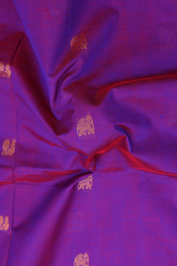 Silk Cotton Saree In Grape Purple With Elephant Buttas