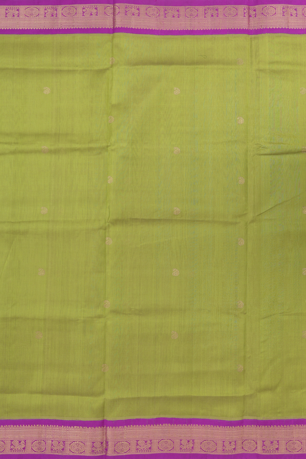 Silk Cotton Saree In Pear Green With Paisley Buttas