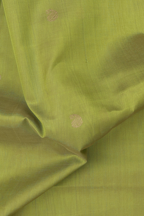 Silk Cotton Saree In Pear Green With Paisley Buttas
