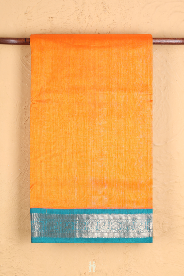 Traditional Silk Cotton Saree In Orange With Contrast Border