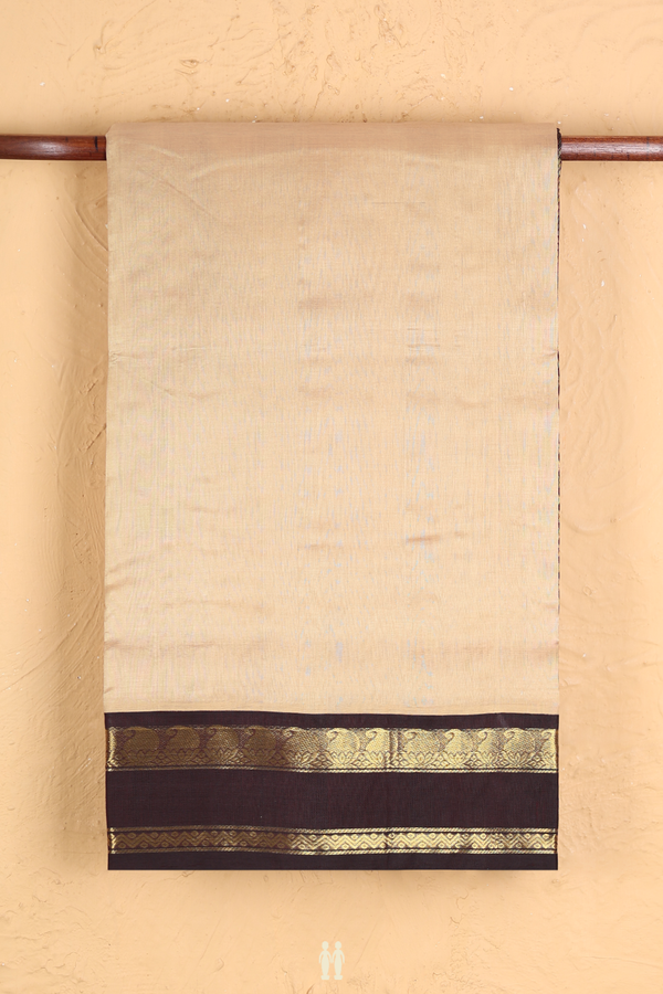 Silk Cotton Saree In Pastel Brown With Zari Border