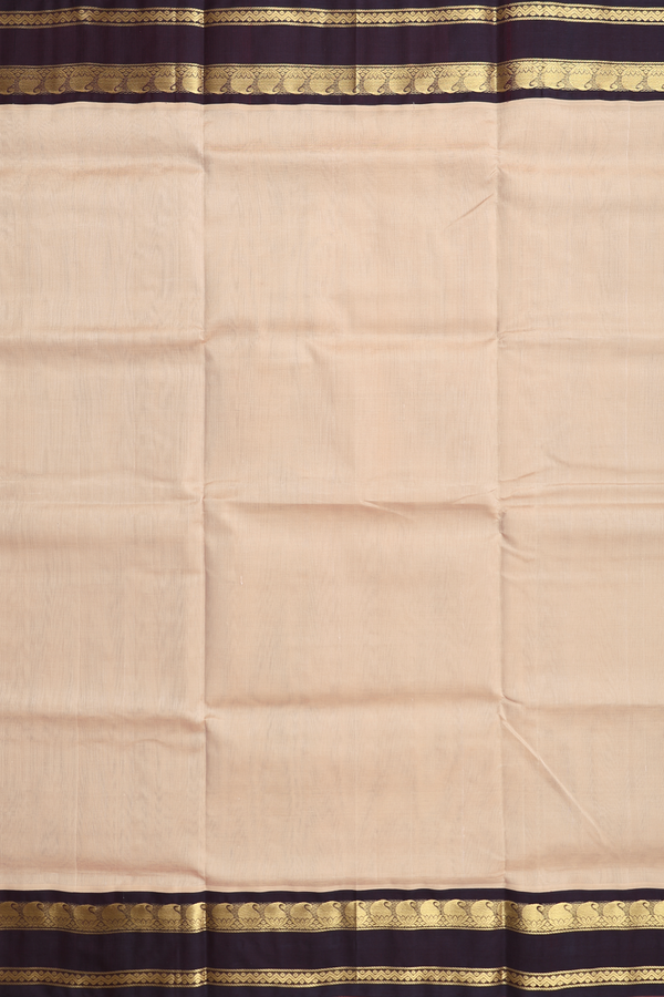 Silk Cotton Saree In Pastel Brown With Zari Border