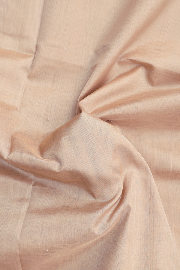 Silk Cotton Saree In Pastel Brown With Zari Border