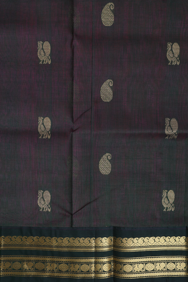 Traditional Silk Cotton Saree In Magenta With Paisley Buttas