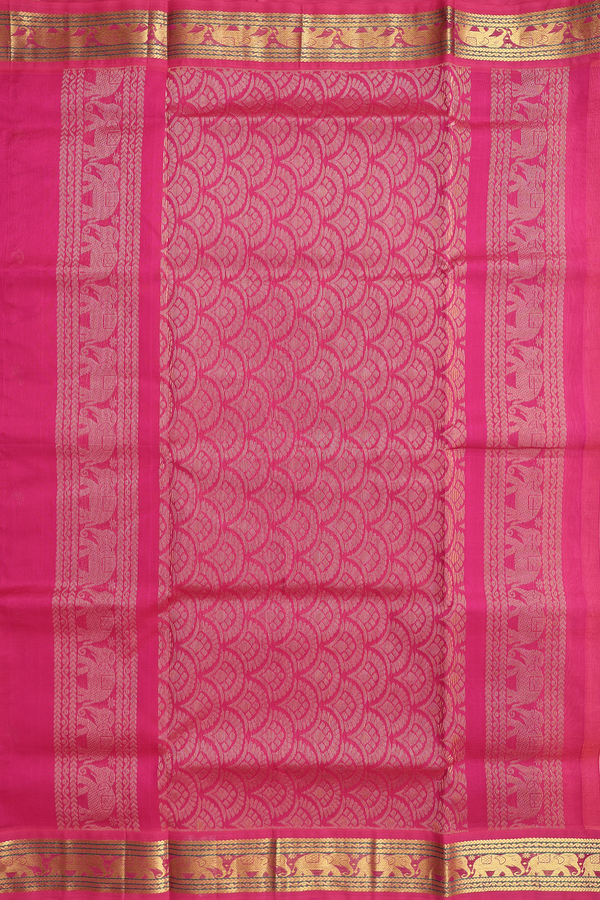 Silk Cotton Saree In Coral Pink With Paisley Buttas