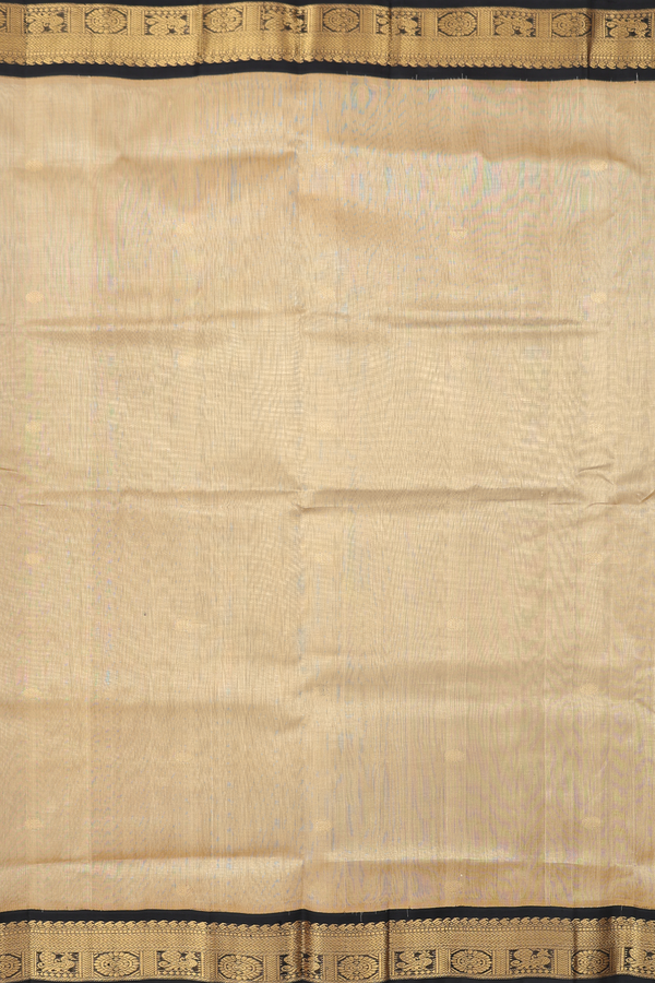 Traditional Silk Cotton Saree In Khaki With Rudraksh Buttas