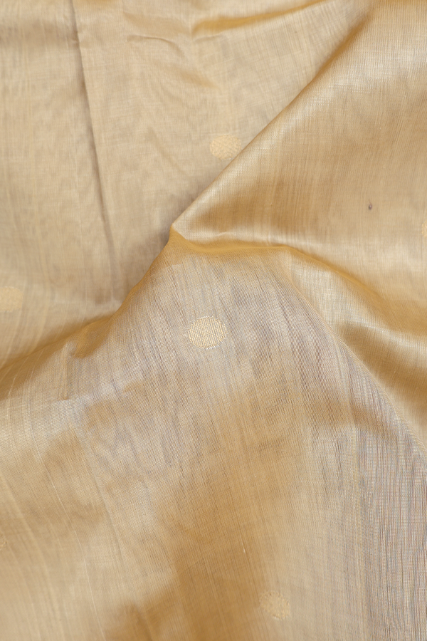Traditional Silk Cotton Saree In Khaki With Rudraksh Buttas