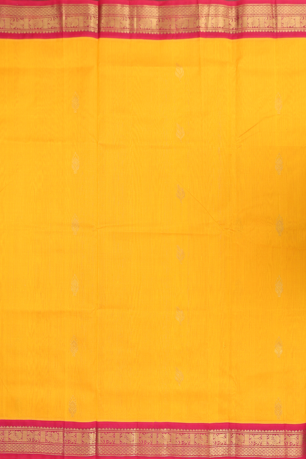 Traditional Silk Cotton Saree In Yellow With Zari Buttas