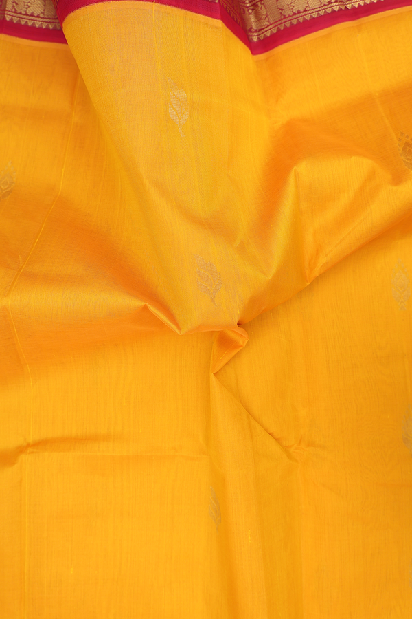 Traditional Silk Cotton Saree In Yellow With Zari Buttas