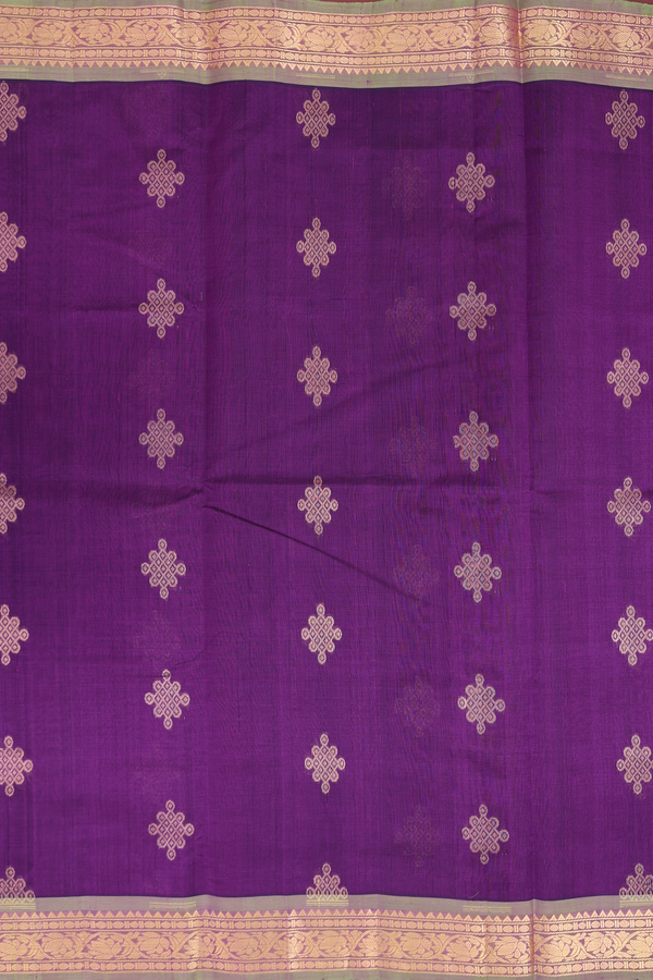 Traditional Silk Cotton Saree In Purple With Kolam Buttas