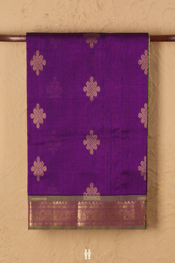 Traditional Silk Cotton Saree In Purple With Kolam Buttas