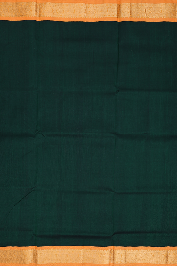 Traditional Silk Cotton Saree Dark Green With Peacock Border