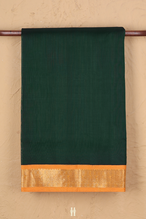 Traditional Silk Cotton Saree Dark Green With Peacock Border