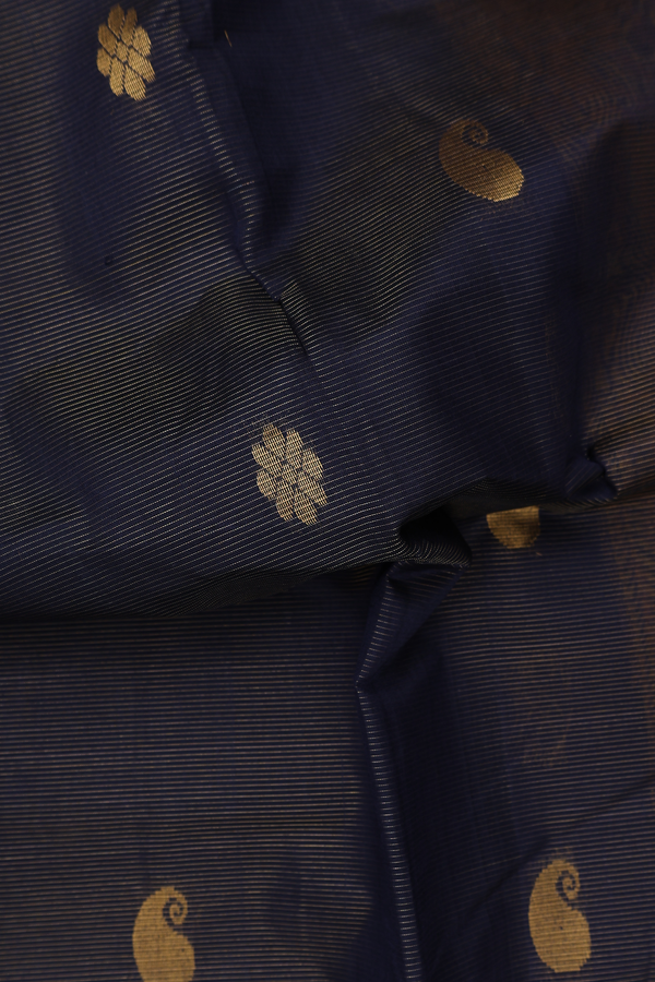 Silk Cotton Saree In Midnight Blue With Paisley Buttas