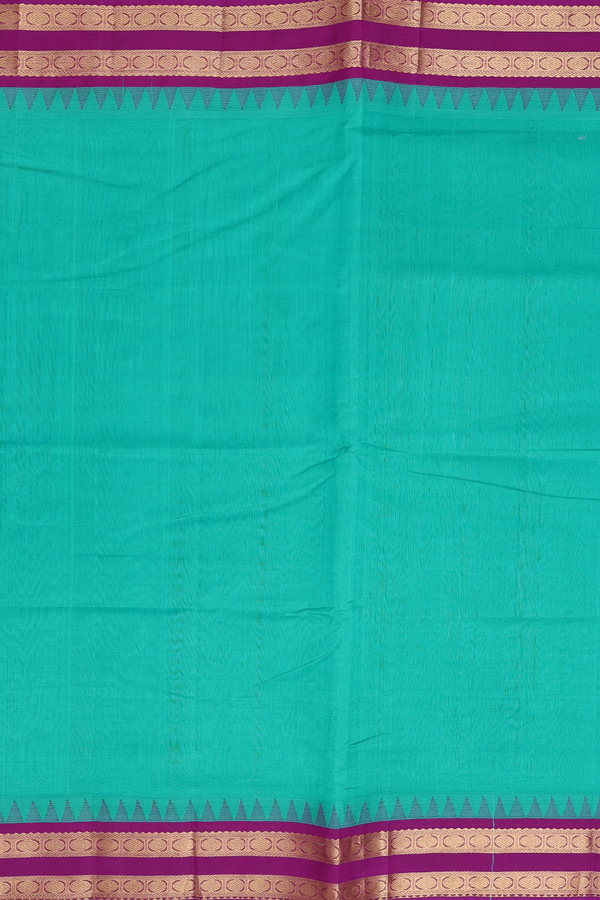 Silk Cotton Saree In Greenish Blue With Rudraksh Border