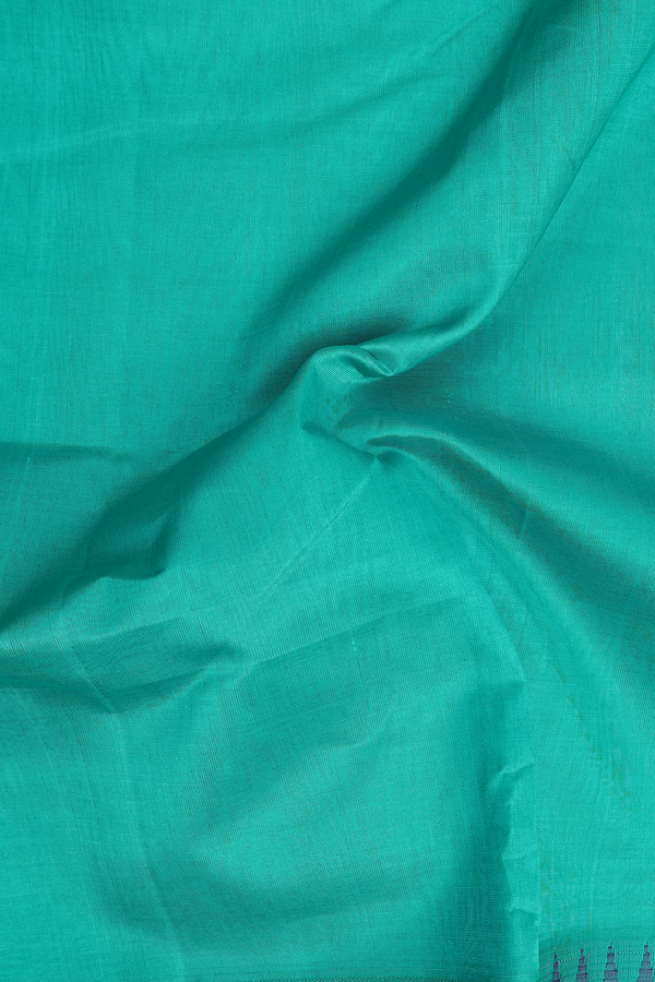 Silk Cotton Saree In Greenish Blue With Rudraksh Border