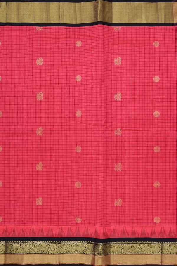 Traditional Silk Cotton Saree In Pink With Checks Design