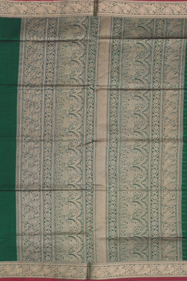 Traditional Silk Cotton Saree In Green With Checks Design