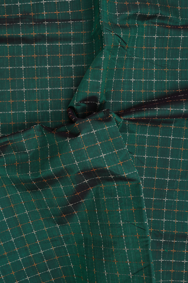 Traditional Silk Cotton Saree In Green With Checks Design