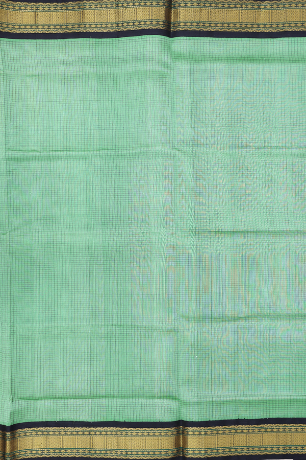 Traditional Silk Cotton Saree In Green With Checks Design