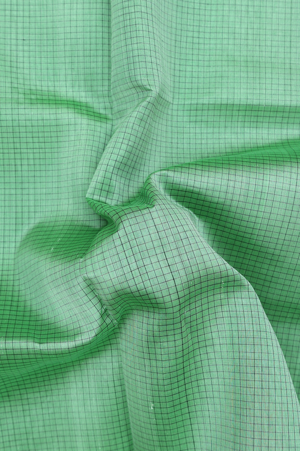 Traditional Silk Cotton Saree In Green With Checks Design