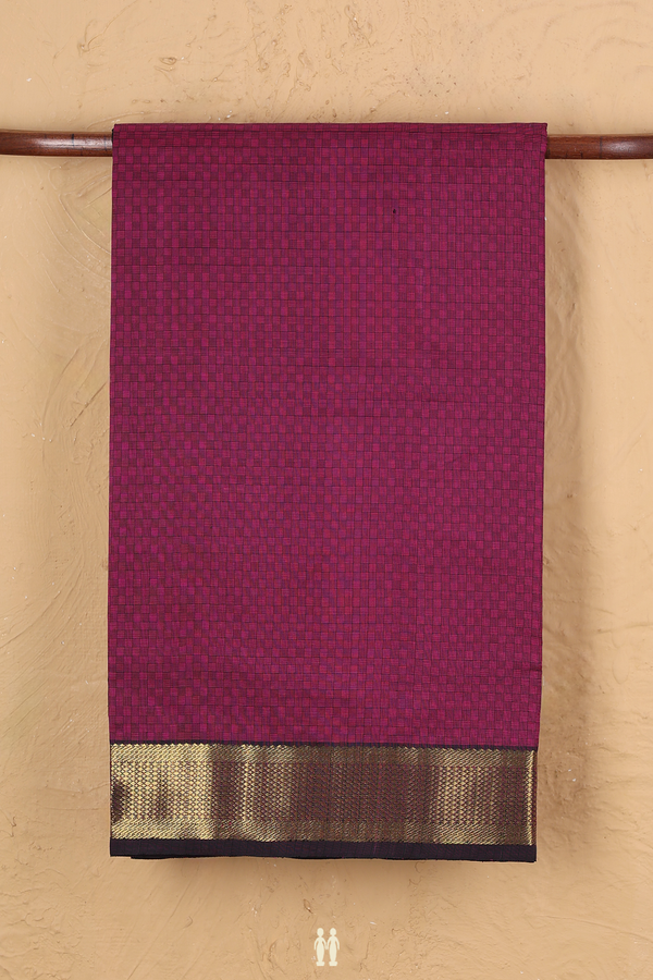 Silk Cotton Saree In Purple With Paai Madippu Kattam Design