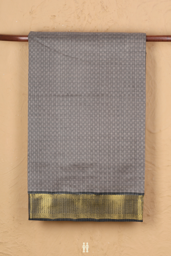 Silk Cotton Saree In Grey With Paai Madippu Kattam Design