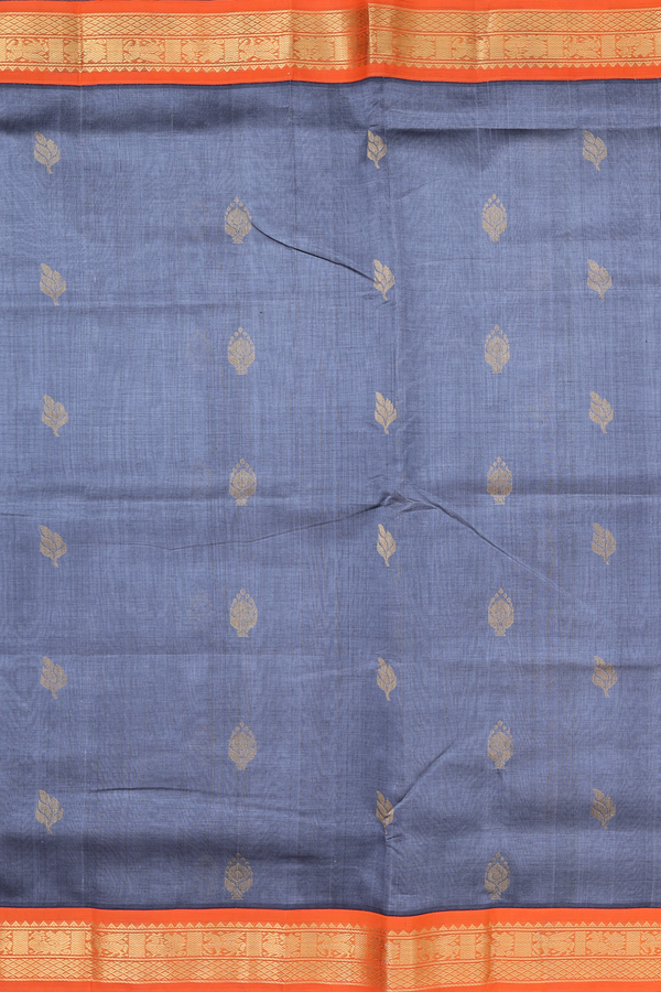 Traditional Silk Cotton Saree In Grey With Zari Buttas