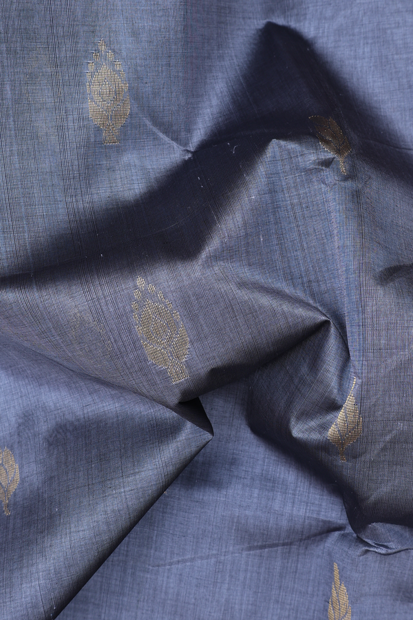 Traditional Silk Cotton Saree In Grey With Zari Buttas
