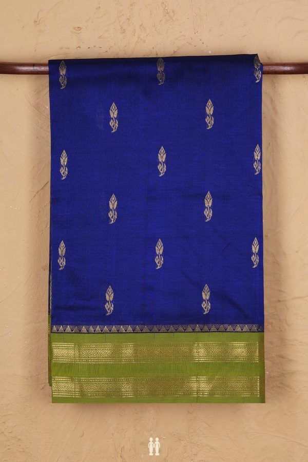 Traditional Silk Cotton Saree In Blue With Floral Buttas