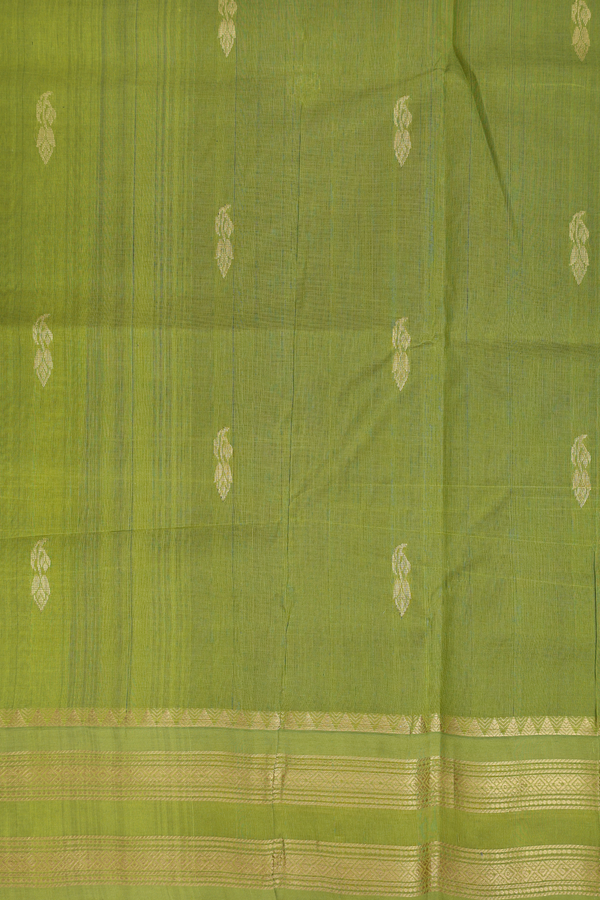 Traditional Silk Cotton Saree In Blue With Floral Buttas