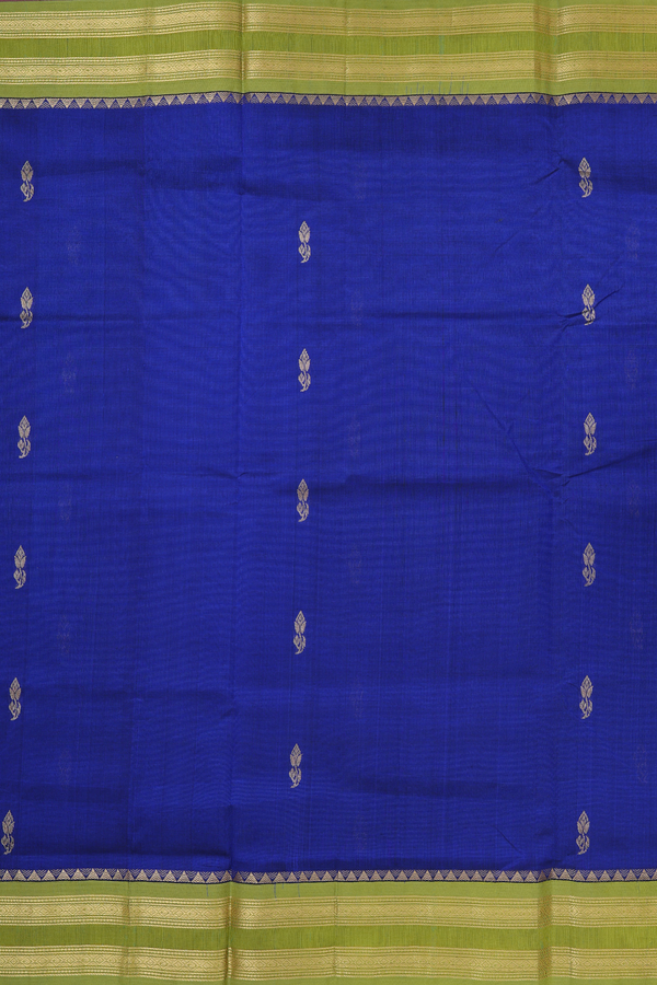 Traditional Silk Cotton Saree In Blue With Floral Buttas