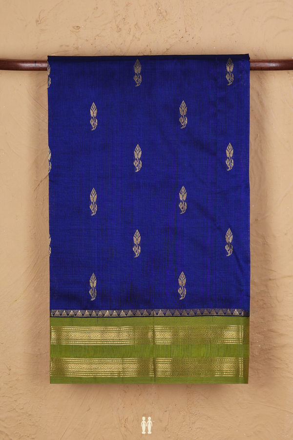 Silk Cotton Saree In Royal Blue With Floral Buttas